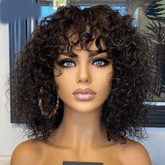 Lace Front 100% Cabelo Humano Cacheado Curto com Franja - Polideia